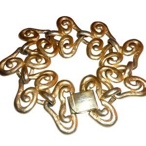 Erwin Pearl Vintage Gold Tone Scroll Link Statement Bracelet Textured Matte